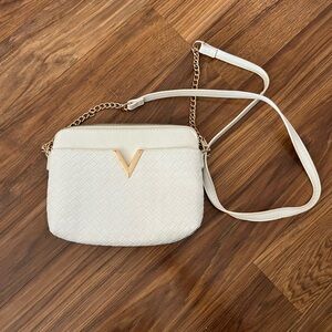 Cream Quilted Crossbody Bag with Gold Accents